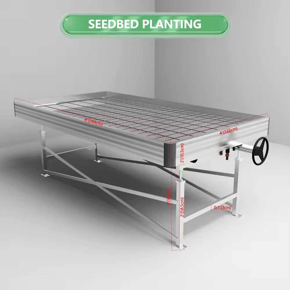 Movable Rolling Bench Ebb And Flow Hydroponic System 4x8 Seedbed Flood Growing Table Plant Drainage Bed