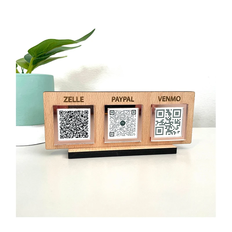 Пользовательские УФ-печатные знаки акриловый код Qr деревянная подставка для ресторана бизнес знак социальные медиа пластины