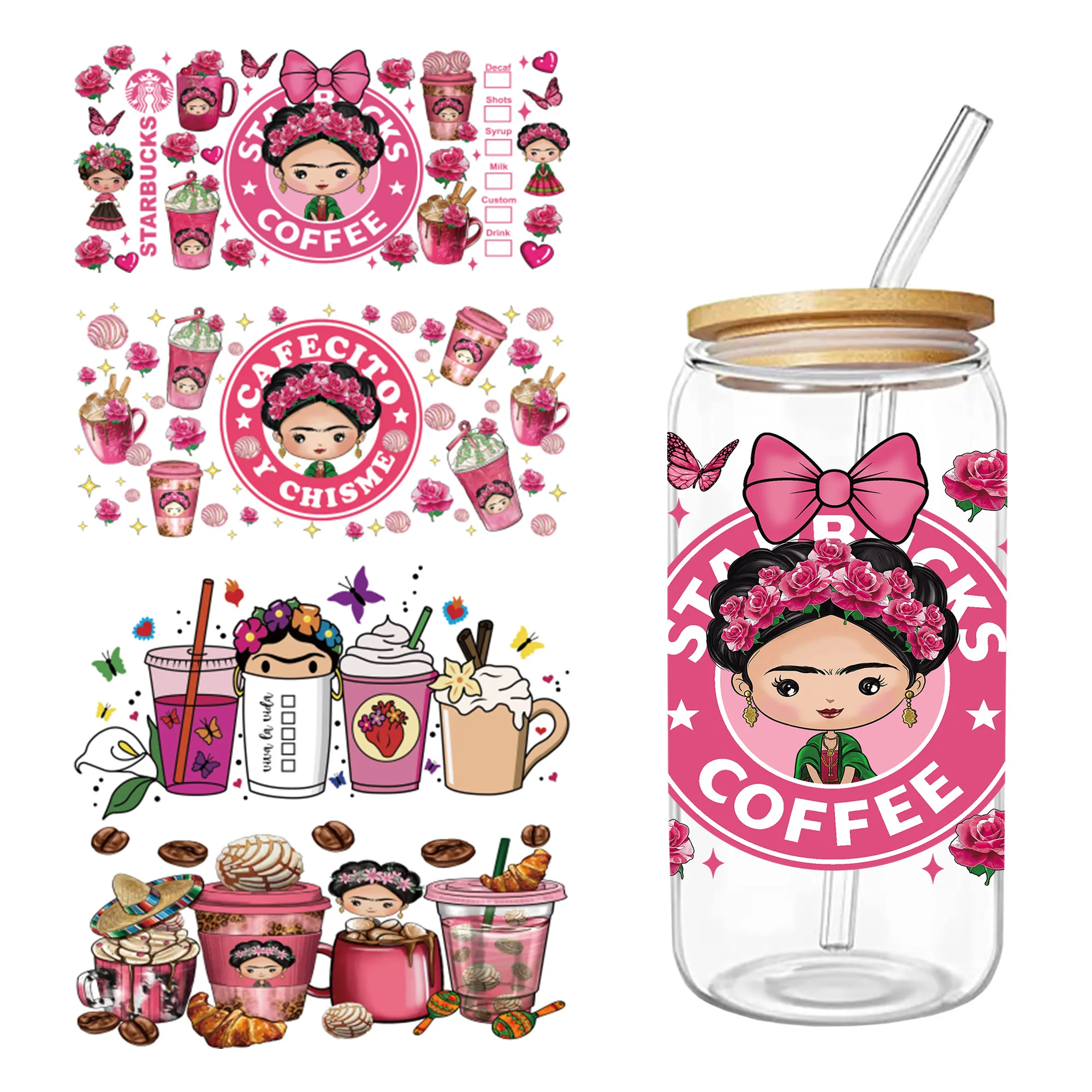 Wholesale 10000+ Design Ready To Transfer DIY UVDTF Sticker 16 20 24 Oz UV DTF Cup Wraps For 16oz 24oz Glass Can 20oz Tumbler