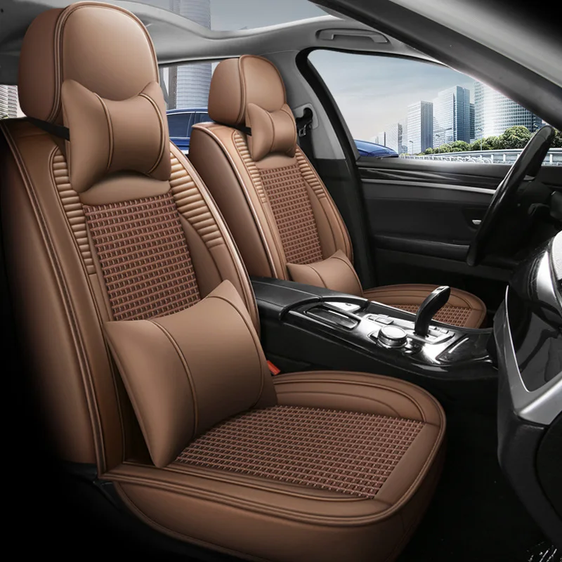 Universal Style Auto Parts Leather Car Seat Cover Custom Factory Price Full Set Car Ice Silk Seat Cushion Headrest