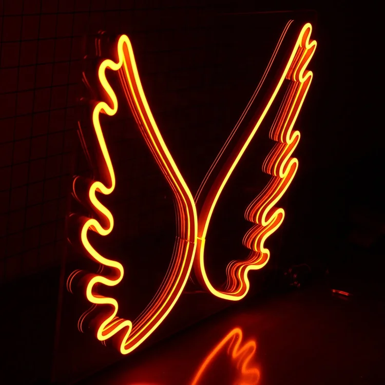 Custom design outdoor LED Illuminated Logo Acrylic angel wings neon light