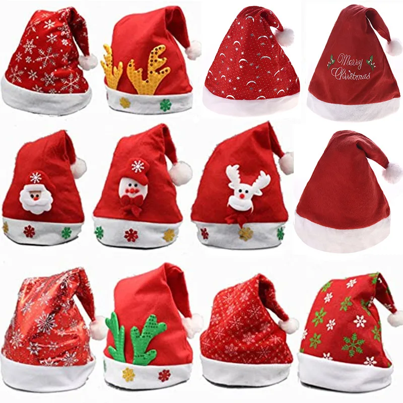 Factory Direct Sales Christmas Adult Santa Claus Christmas Hat Decorative Cartoon Cute Gift Shiny Sequined Kids Christmas Hat