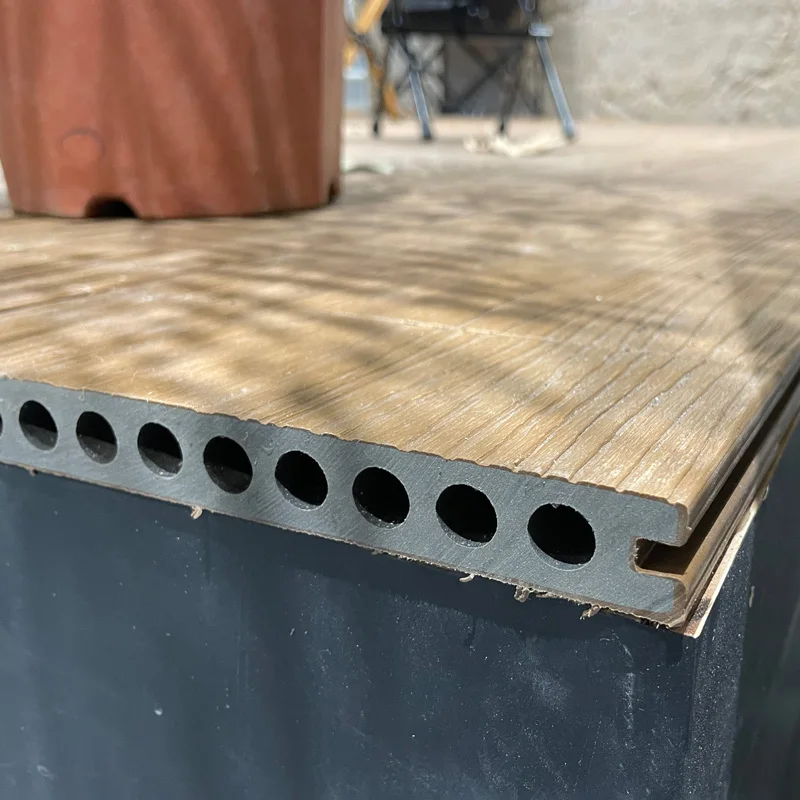 New Material PE  Deep Wood Grain 3D Embossed WPC Hollow Decking Garden Terrace Co-Extrusion WPC Flooring