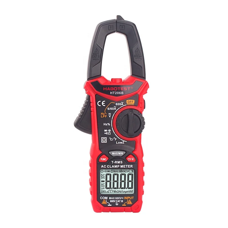 CE Rohs HABOTEST HT206B AC Current 600A 600V 6000 Counts NCV True RMS LowZ Clamp Meter