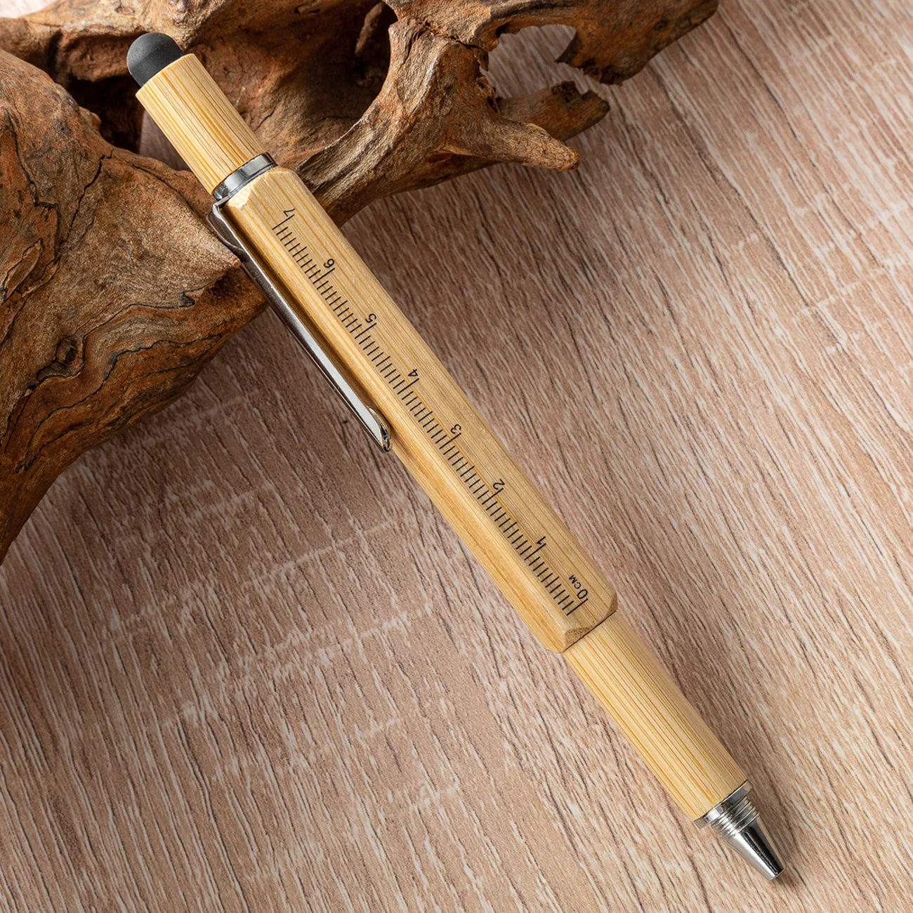 BP-110 Multi functional bamboo tool pen six-in-one screwdriver level meter scale capacitive pen