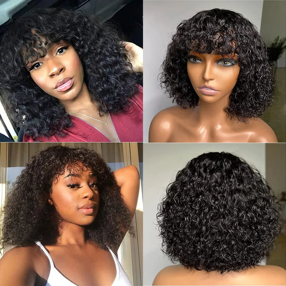 Wholesale Short Curly Wave Pixie Cut Glueless Brazilian Bob Remy Pelucas De Cabello Natural Human Hair Wigs