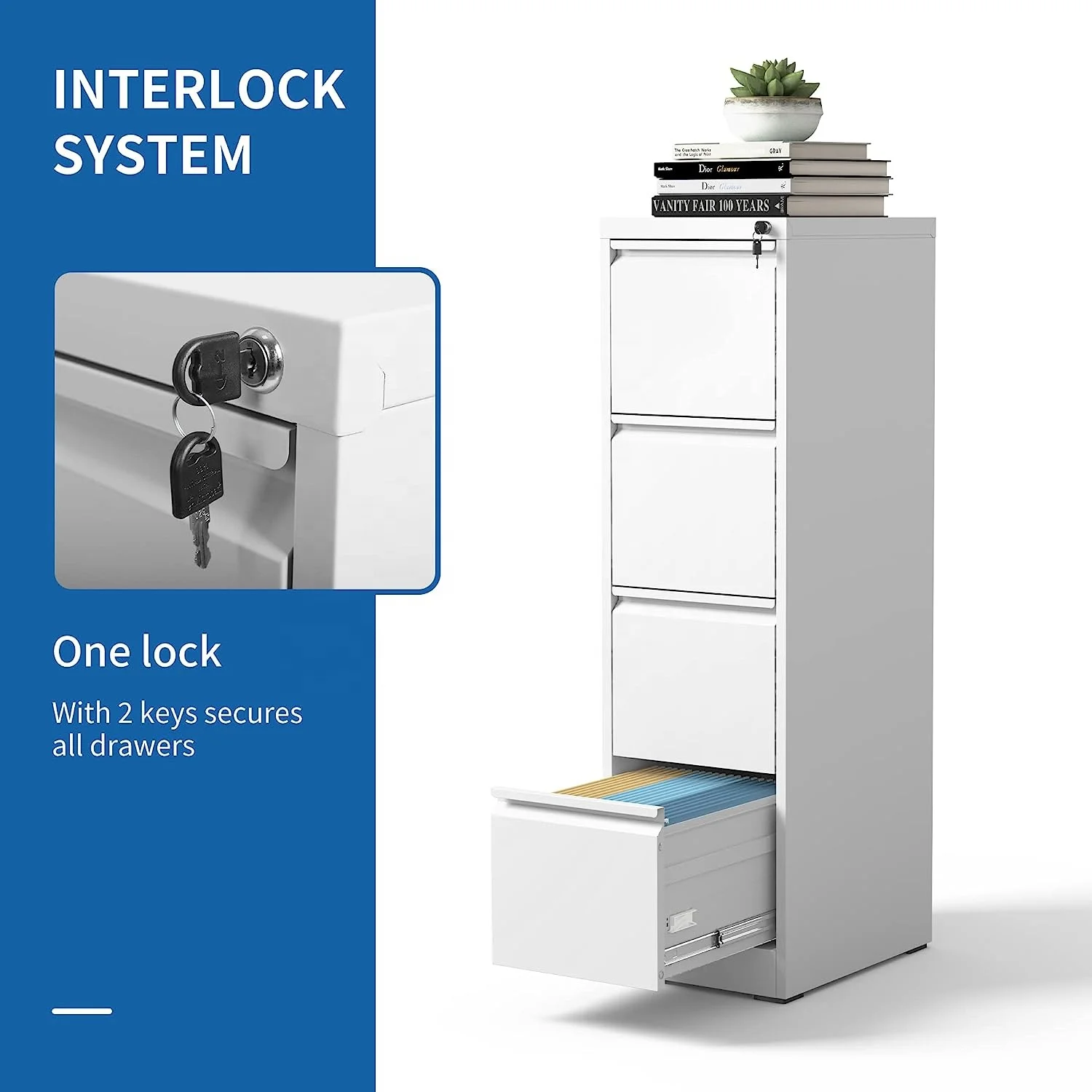 Longli Furniture Modern Office Lockable Vertical Drawer File Cabinet 4 Drawer Steel Cupboard