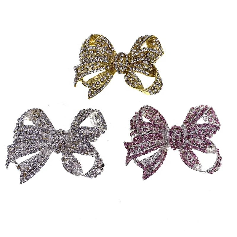 Fashion Jewelry Crystal Rhinestone Apparel Brooch Bow Tie Lady Rhinestone Bow-knot Brooches/Button For Scarf