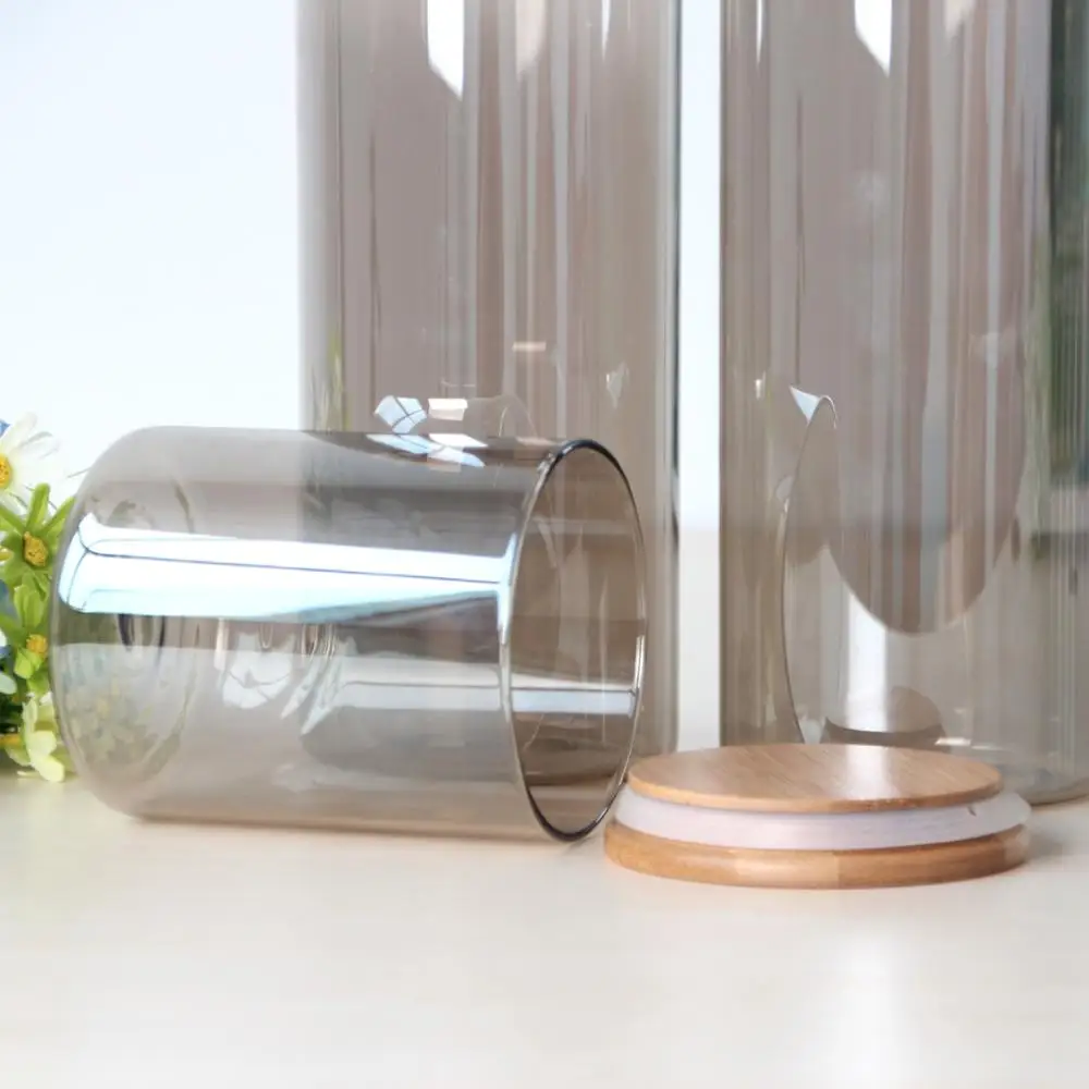 Large High Borosilicate Glass Food Storage Containers Jars with bamboo wood lid