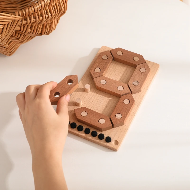 Boutique Wooden Number Puzzle Preschool Toys Number Learning Cognitive Hand-eye Coordination Number Building Game