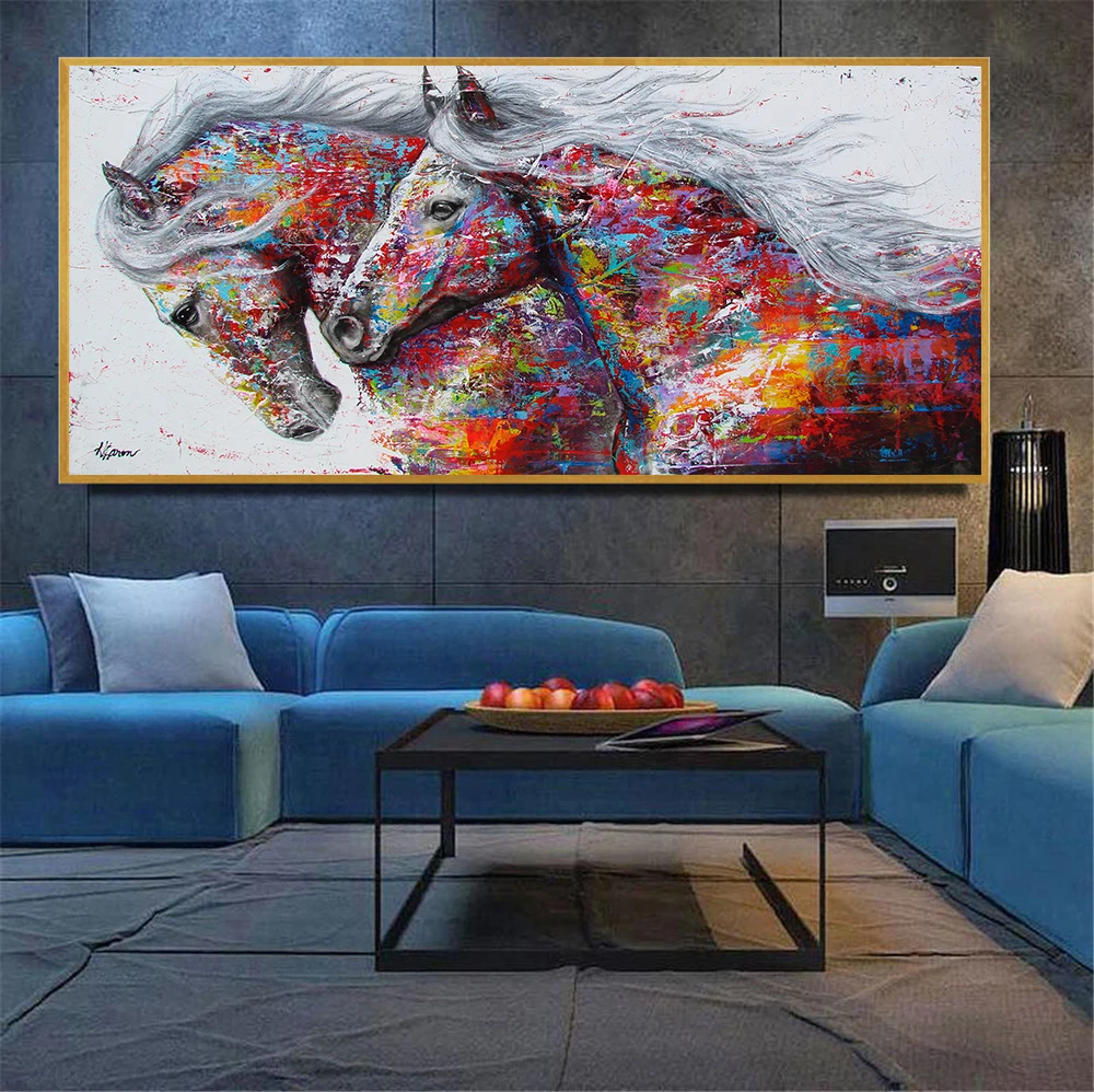 Abstract Portrait Oil Painting Modern Pretty Horses Scene,Office Wall Decoration on Canvas
