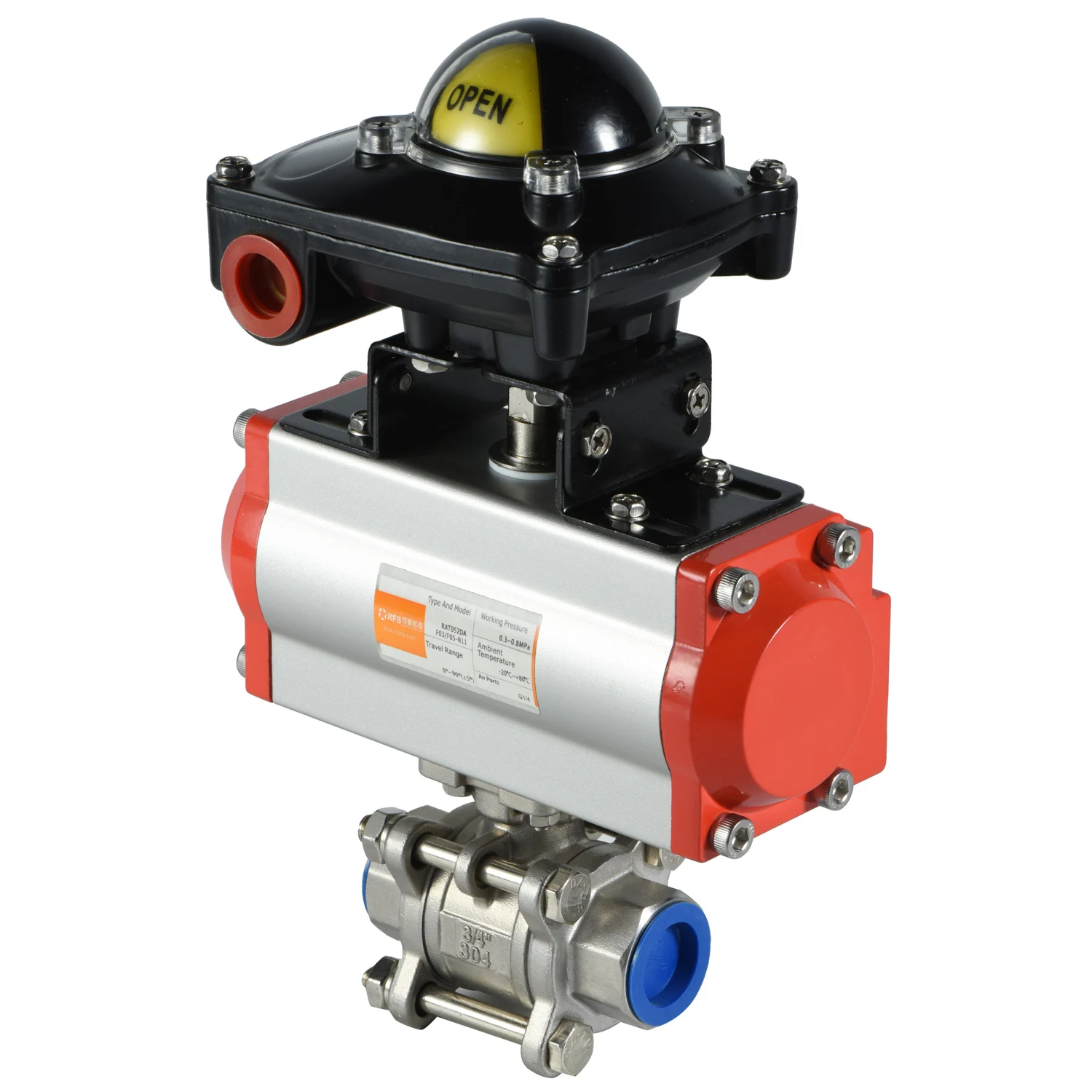 RFS BV series spring return stainless steel pneumatic actuator actuated 3pcs ball valve