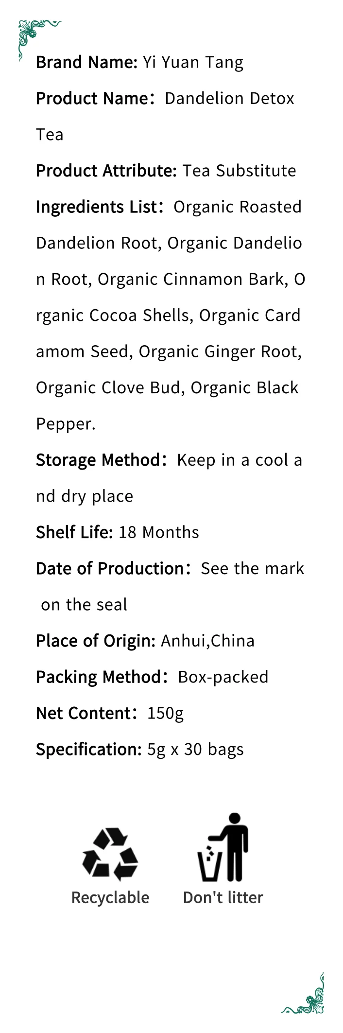 
Dandelion Detox Tea Premium Organic Raw Dandelion Root Digestive Tea - Vitamin Rich Teabags to Cleanse & Help Boost Immunity 