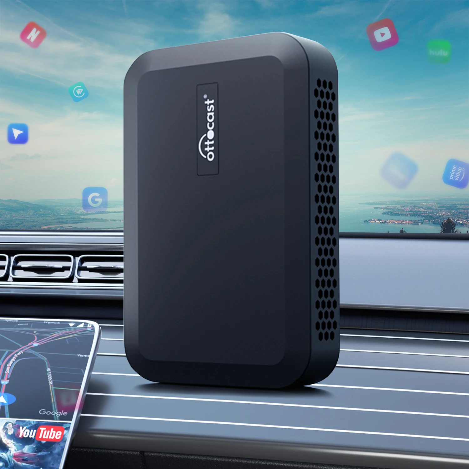 Ottocast Wireless Android AI Box carplay GPS navigation online video music gaming smart box for iphone samsung