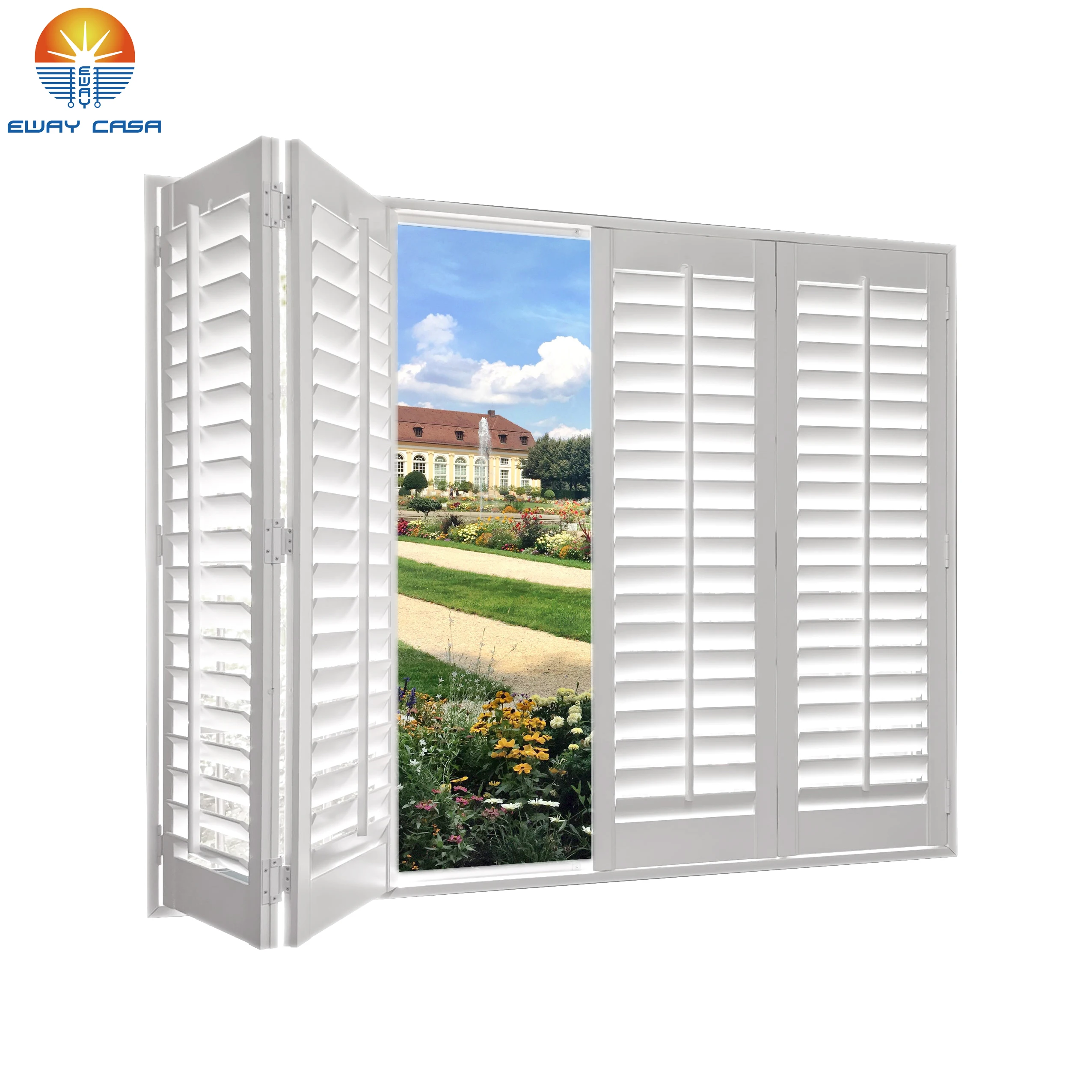EWAY CASA Wooden Plantation Shutters Blinds for Windows Bifold Vinyl Louver Shutters Interior Sliding Door Day NightSD-BI FOLD D