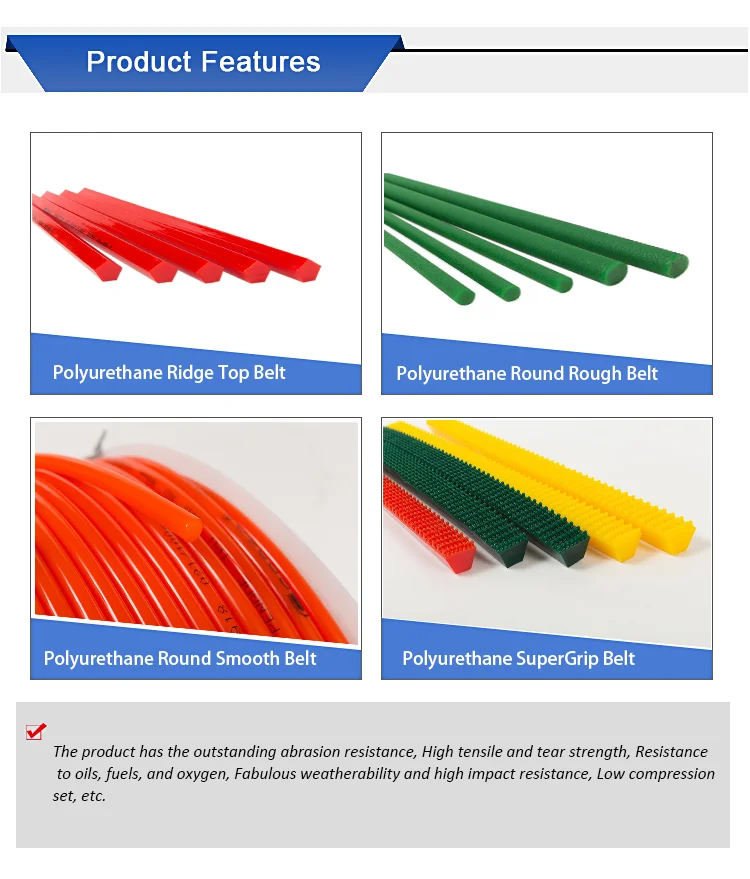 Factory Various direct rough surface PU polycord endless round belts for tempering furnace