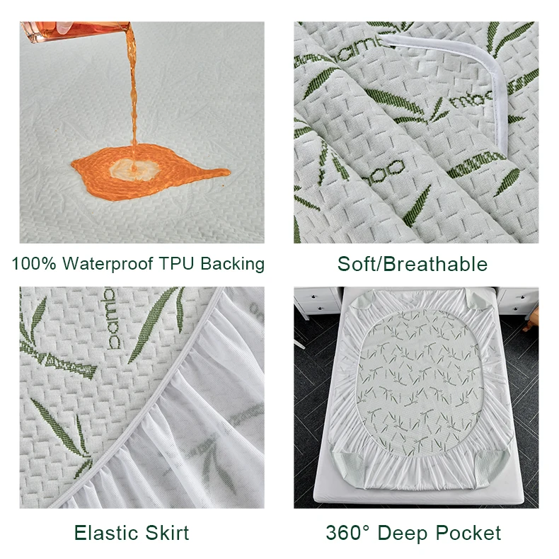 Hot Sale Premium Jacquard Fabric Printed Bamboo Mattress Protector Waterproof Mattress Cover for Queen King Sizes