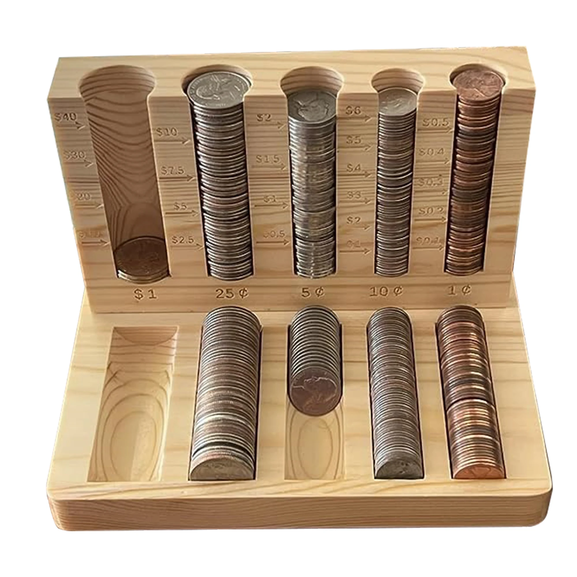 Wooden Coin Sorter and Counter Large Capacity Store up to 460 Coins  Unique Piggy Bank with 5 Compartments Great