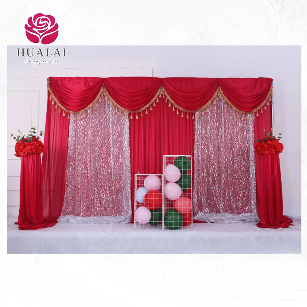 party stage wedding reception ceremony halls decorations supplies indian red sequin shiny backdrop drapes curtain