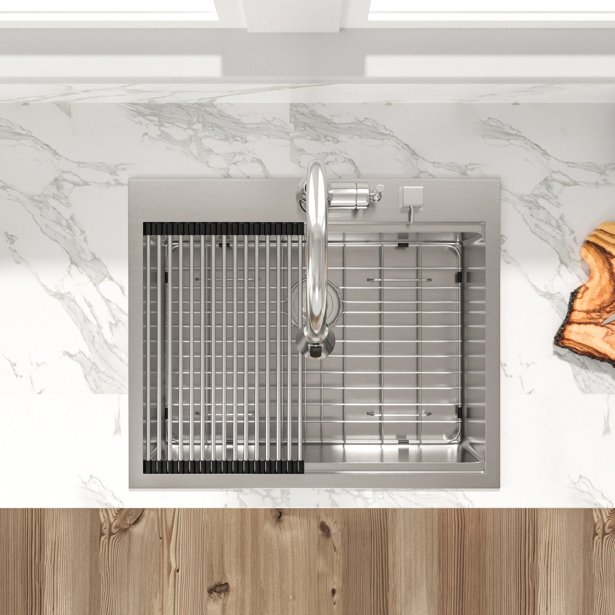 Household 304 Stainless Steel Sink with Simple Single Sink Design and Drain Rack Multifunctional Kitchen Stainless Steel Sink