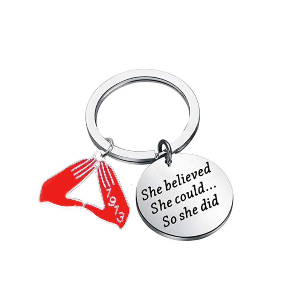 Minimalist Design Greek Delta 1913 Inspirational Accent Triangle Gesture Symbol Pendant Making Statement Sorority Keychain