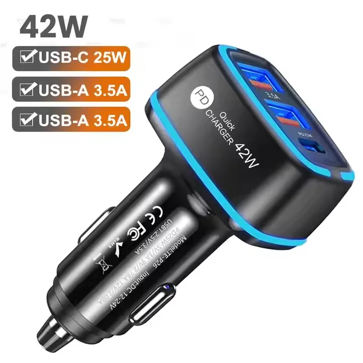PSDA 42W Cigarette Lighter USB Car Charger Adapter Fast Charging Car Phone Charger for iPhone  15 Samsung Galaxy S24/S23 Google