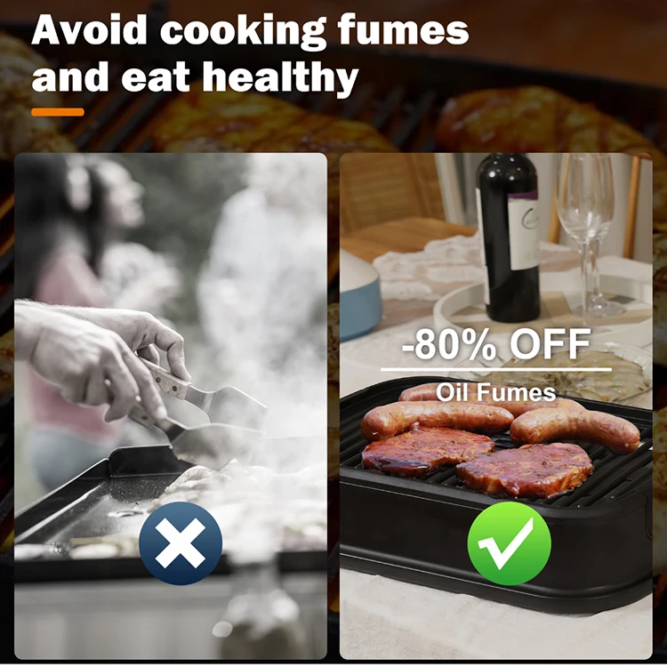 Built-in Fan Non-Smoke 1800W BBQ Grill with Double Protection Function