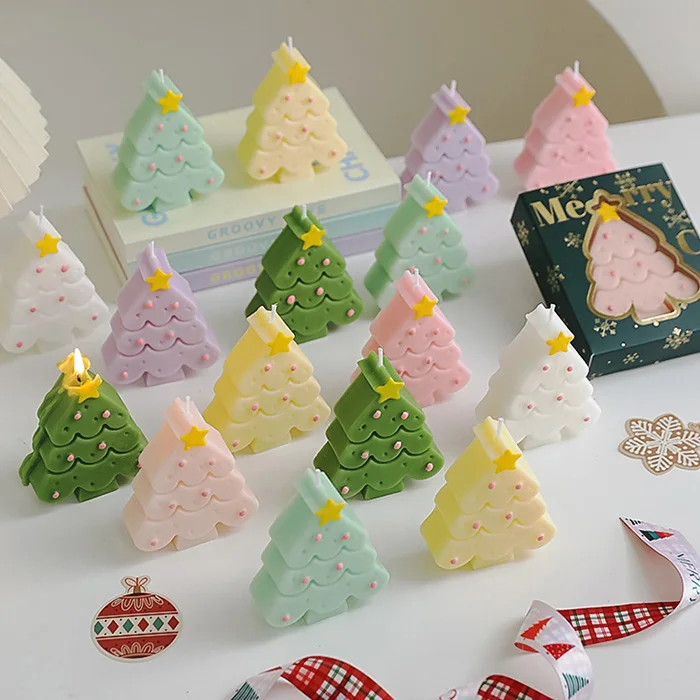 christmas tree shape scented candle for christmas decorations gifts candle with packaging boxes