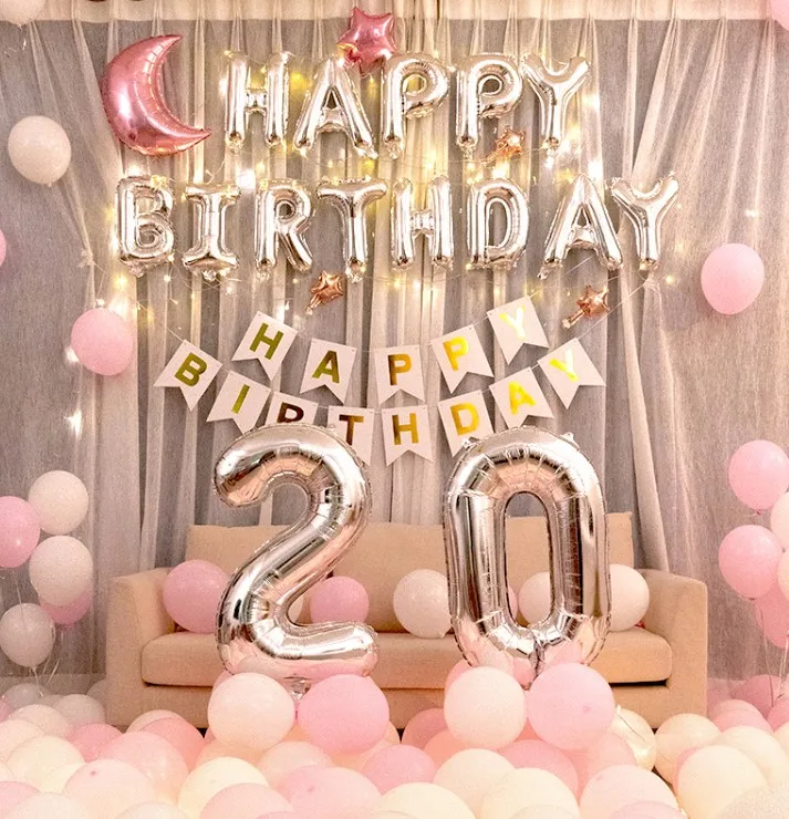 Rose Gold 18th Birthday Party Decorations Supplies Aluminum Number Balloons latex Confetti Balloons with Happy Birthday Banner