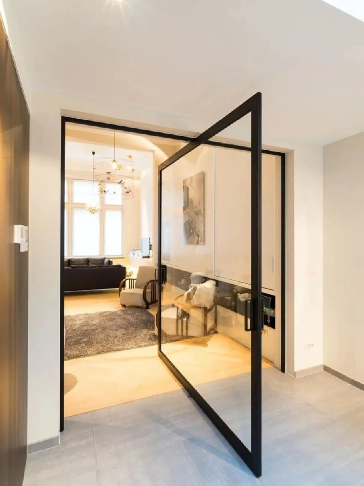 wooden zinc alloy doors  modern fashion style security safety entrance pivot door with multi-Point Lock with smart phone lock