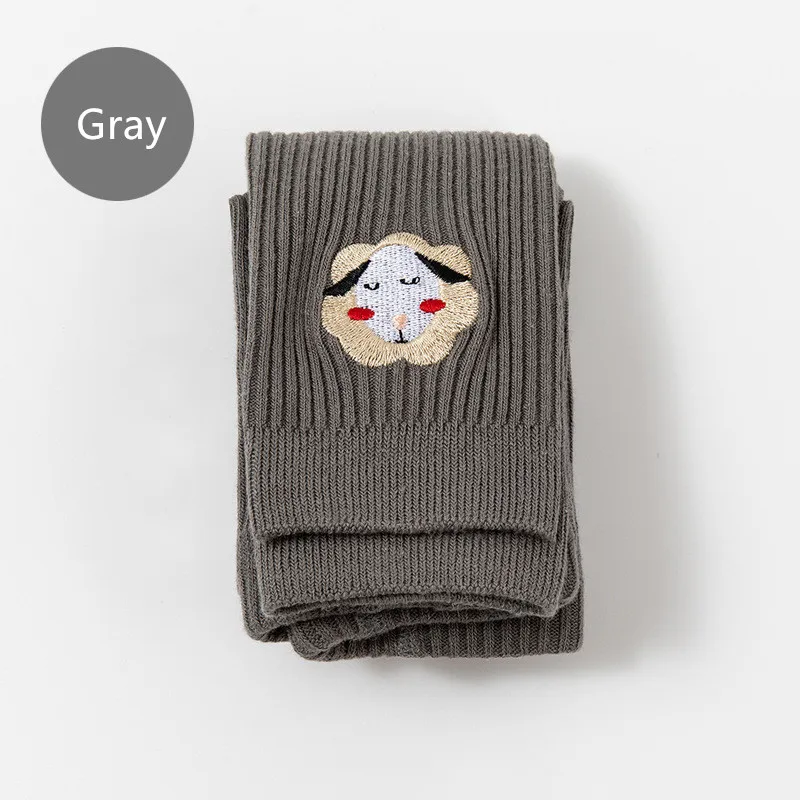 Combed cotton plain color baby tights embroidery cute kids pantyhose