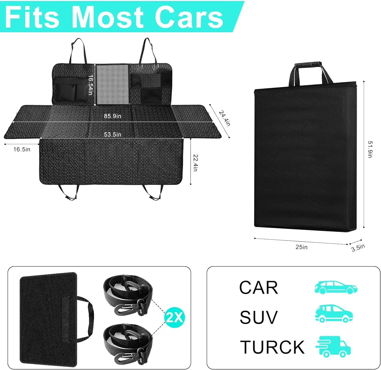 Back Seat Extender for Dogs Dog Hammock with Hard Bottom Back Seat Protector with Mesh Window and Storage Pocket for Car