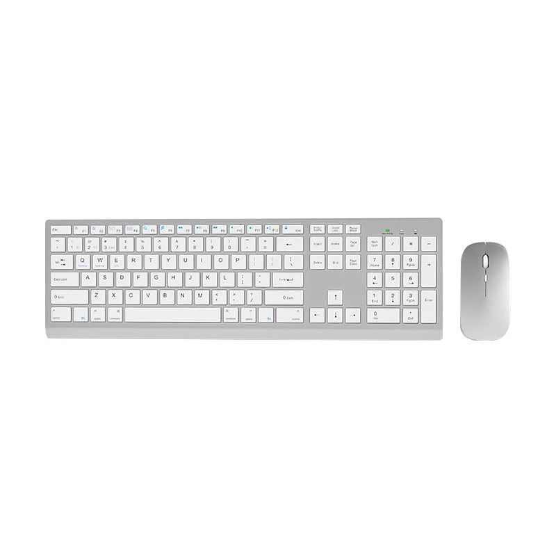 Full-Size Keyboard Aluminum Sliver 2.4ghz Super Slim BT Wireless Keyboard Mouse Combo It DE RU US Layout
