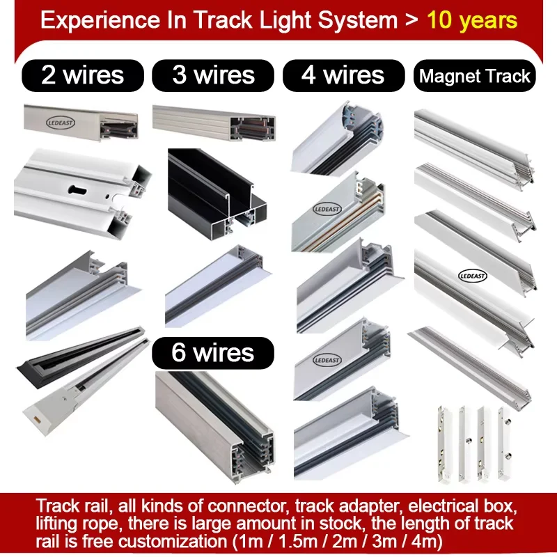 LEDEAST T025 Aluminum Track Rail Bar Widen Suspension 2 Wires Single Phase Track Line for track lighting