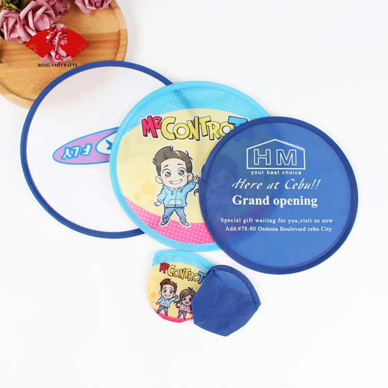 Colorful round fan  bag collapsible fan custom foldable nylon flying disc for kids fun outside