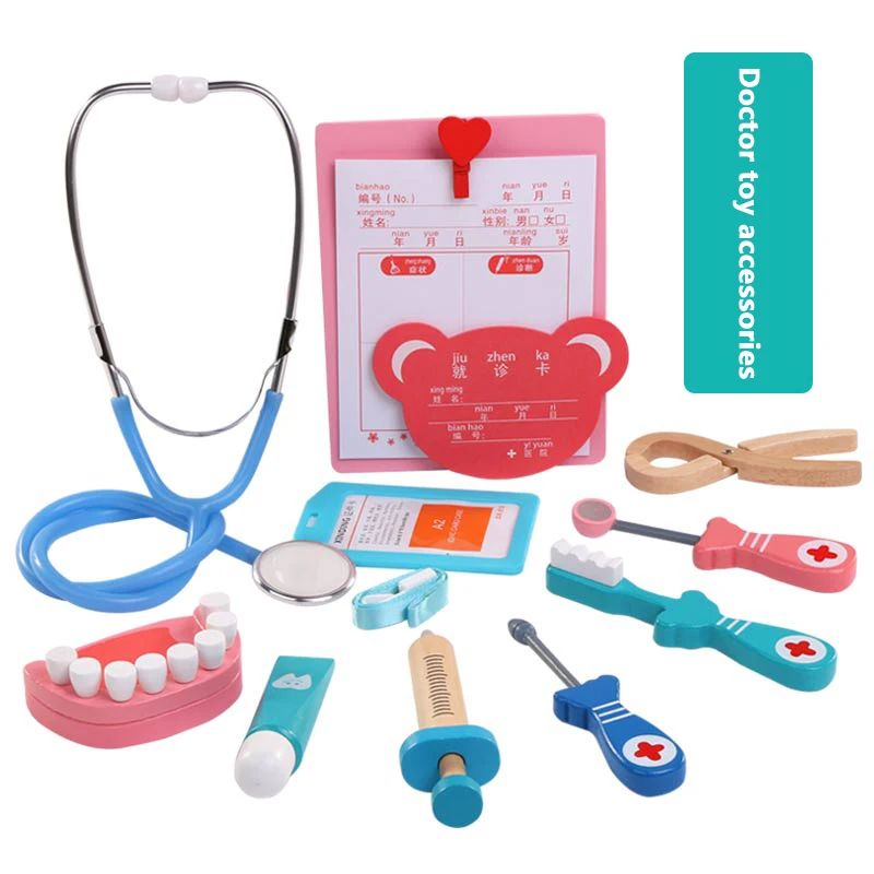 
pretend play medical Dental six piece set wooden doctor toy set for Kids 