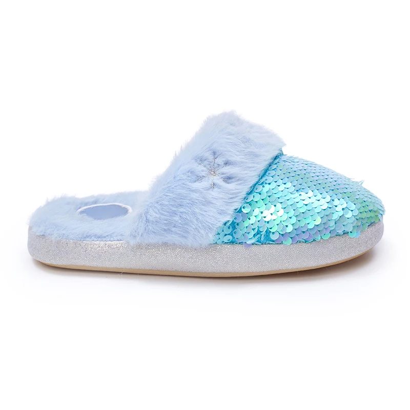 Customized Fluffy House Slippers Fur Warm Winter Sequined Home Slippers