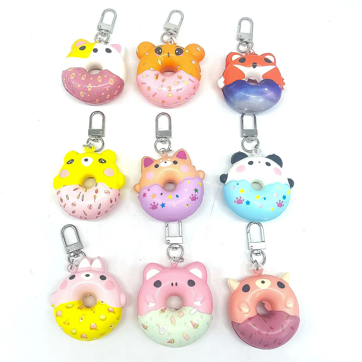 K290 3D MINI PU Foam Soft Cute Animal Doughnut Squishy Anti Stress Keychains For Kids And Adults