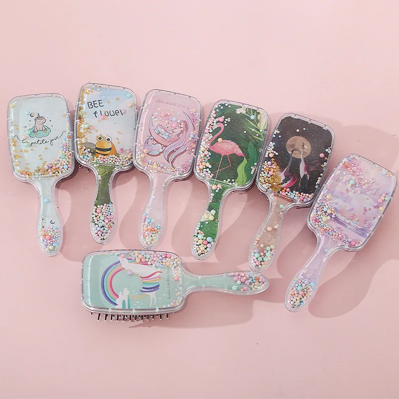 Custom Cartoon Square Paddle Massage Scalp Shiny Comb Bling Diamond Detangling Hairbrush Sequins Glitter Quicksand Hair Comb