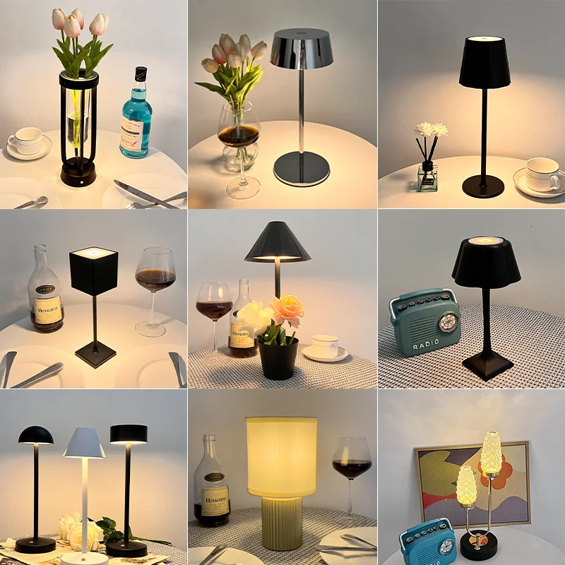 Vintage Gold Diamond Crystal Shade Battery Operated Dimmable Rechargeable Restaurant Touch Cordless Luxury LED Table Lamps