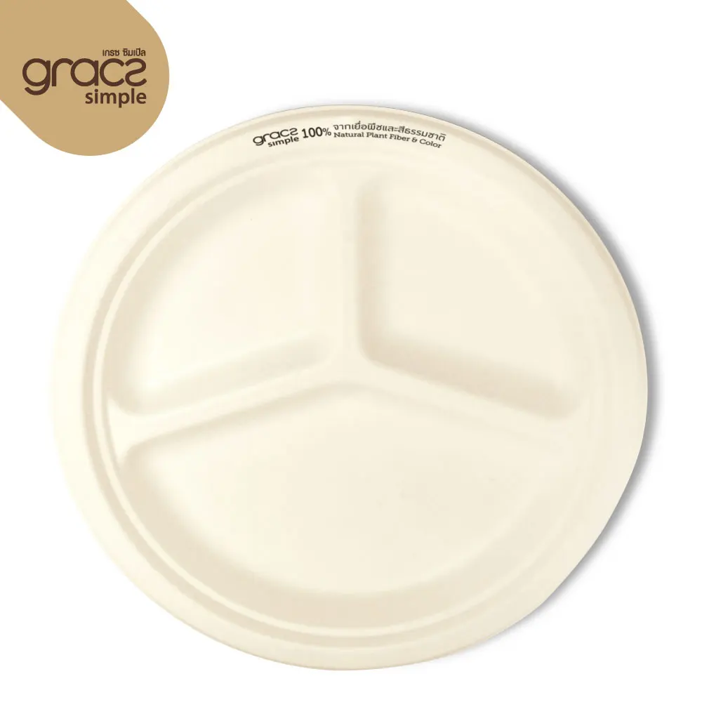  Тарелка Gracz P007 с тремя отсеками пищевые контейнеры 10 дюймов сахарная кастрюля целлюлоза биоразлагаемая из Таиланда