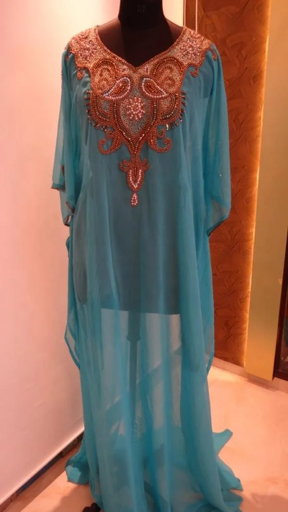 Beautiful Islamic Farsha Muslimah Abaya, Jalabiya Clothes Light Blue Turkish Style Moroccan
