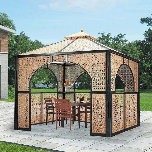 Outdoor metal bracket pavilion tent villa garden rattan woven sun room outdoor four corner