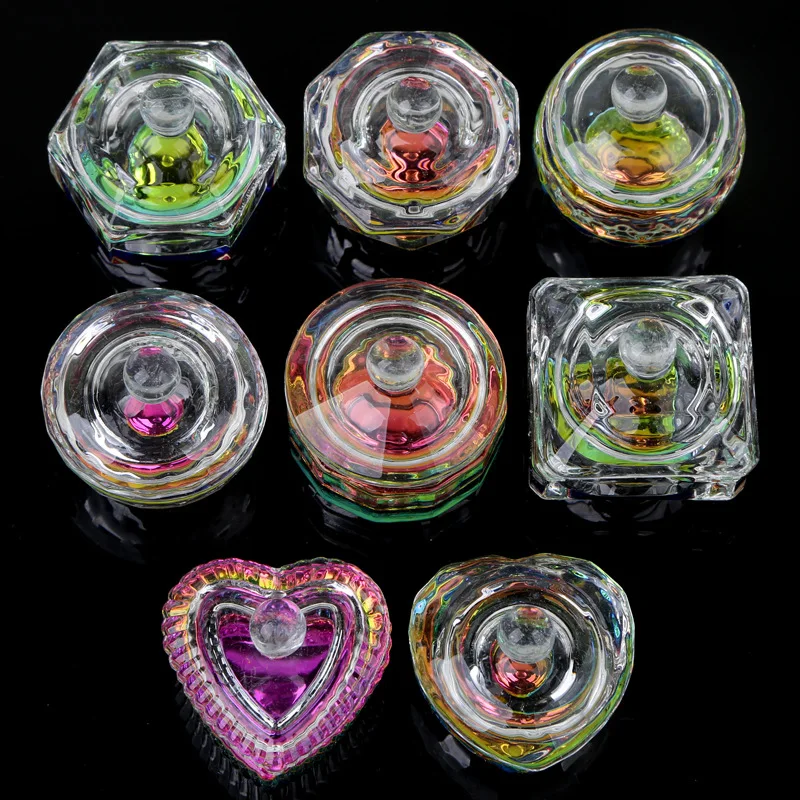 Crystal Glass Nail Dappen Dish Colorful Acrylic Powder Liquid Dish Container Acrylic Powder Liquid Cup Holder Nail Monomer Dish