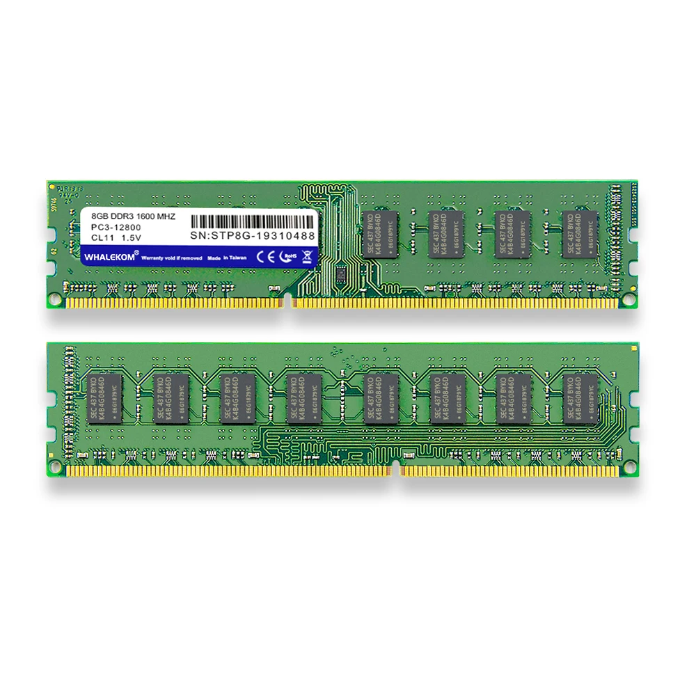
WHALEKOM STP8G-1600 OEM Factory Customized ECC 240Pin 1.5V CL11 1600MHz 8Gb DDR3 Desktop Ram 