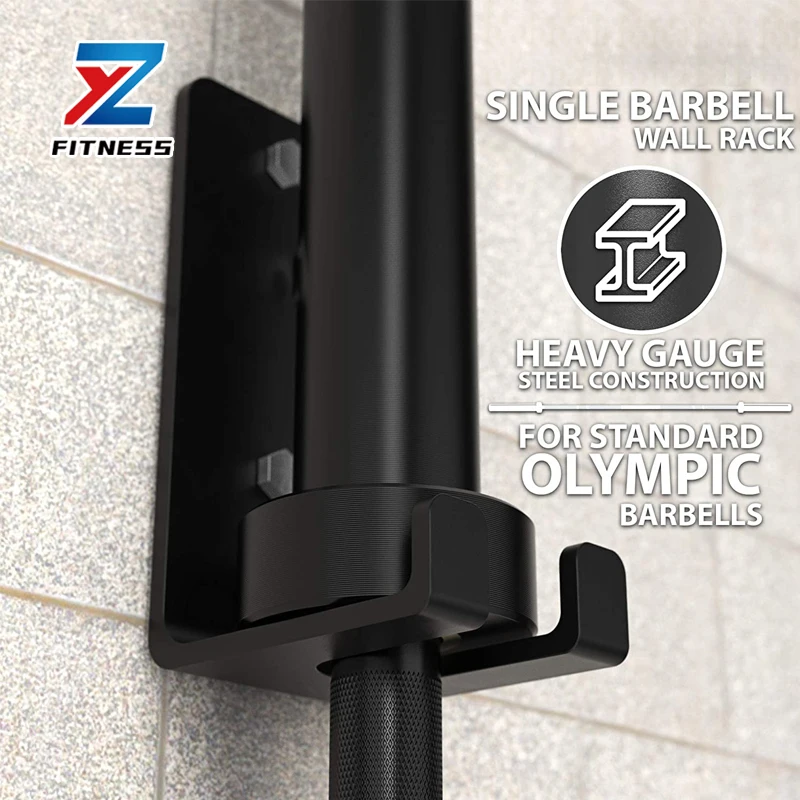 Wall Mounted Single Barbell Storage Rack Hanging Bar Holder Vertical Barbell Rack for Home Gym