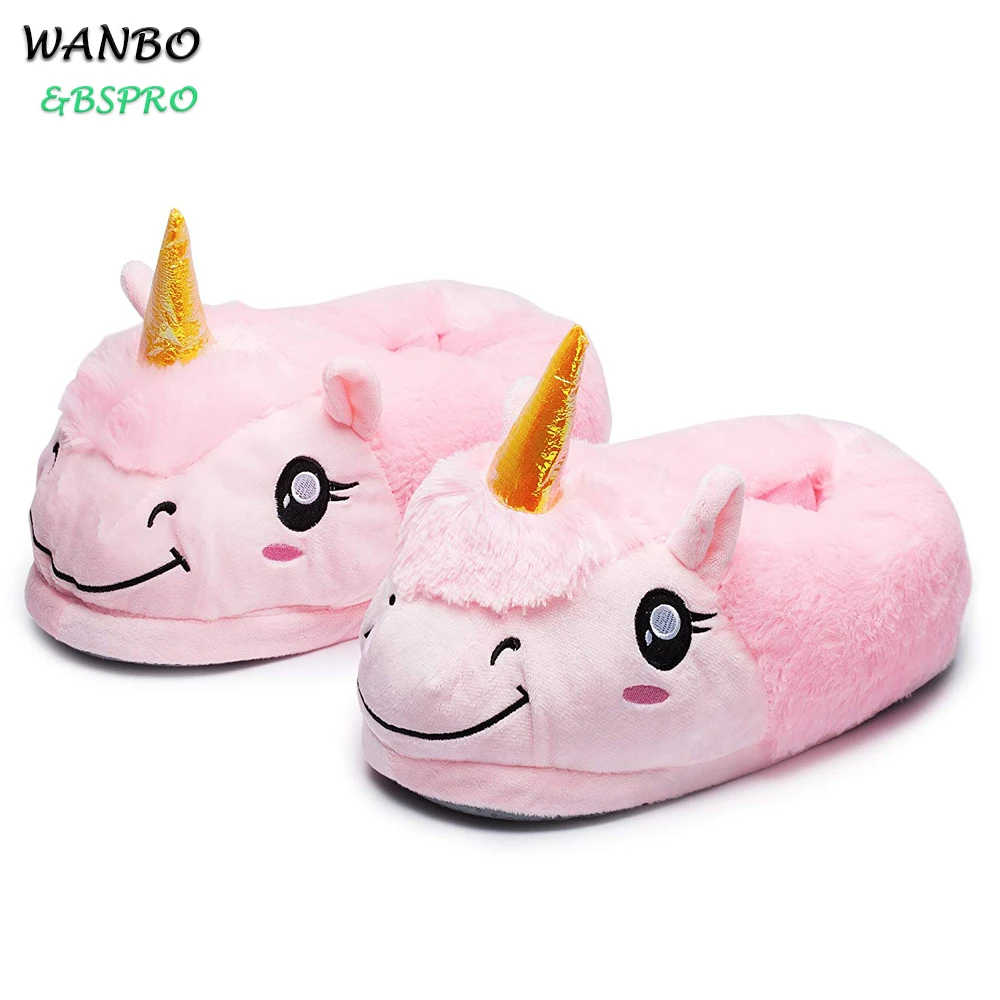 
BSPRO #CHPS0302 unicorn pink soft plush shoes indoor use for kids 