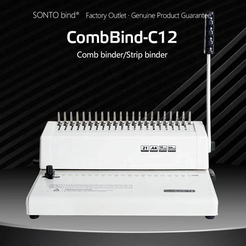 SONTO Paper Binder Manual Punch Comb Binding Machine for Office 21 Hole 450 Sheets White Manual Printing Binding Spiral USD15-25