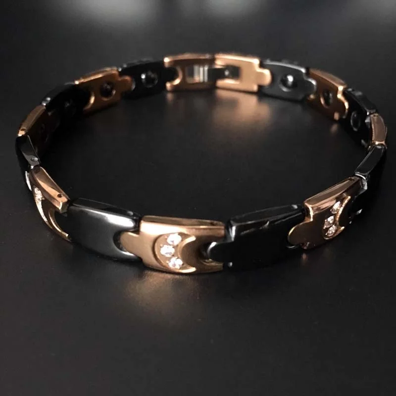 black 18k gold plated bio health magnetic stainless steel bracelet stainless steel health bracelet