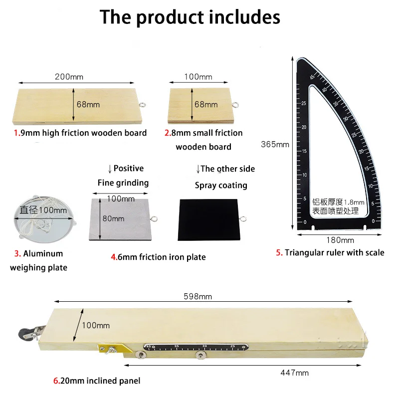 Inclined Friction Meter Wooden Block Mechanics Demonstrator With Angle Ruler Physical Science Teaching Instruments